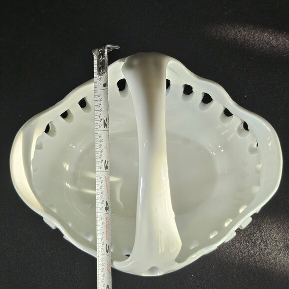 J Godinger Antique Reflections, White Porcelain Reticulated Handled Basket - Picture 9 of 12